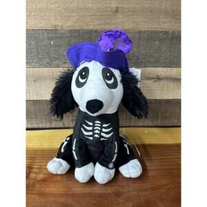 GEMMY Halloween Animated Skeleton Dog Black White Dances to cute song 10" NEW
